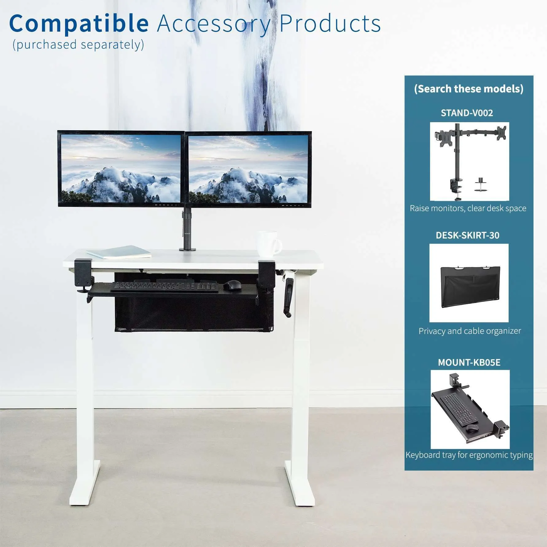 VIVO 43" x 24" Manual Height-Adjustable Desk w/ Crank, DESK-KIT-MW4W/MW4B/MW4C/MW4D/MW4E