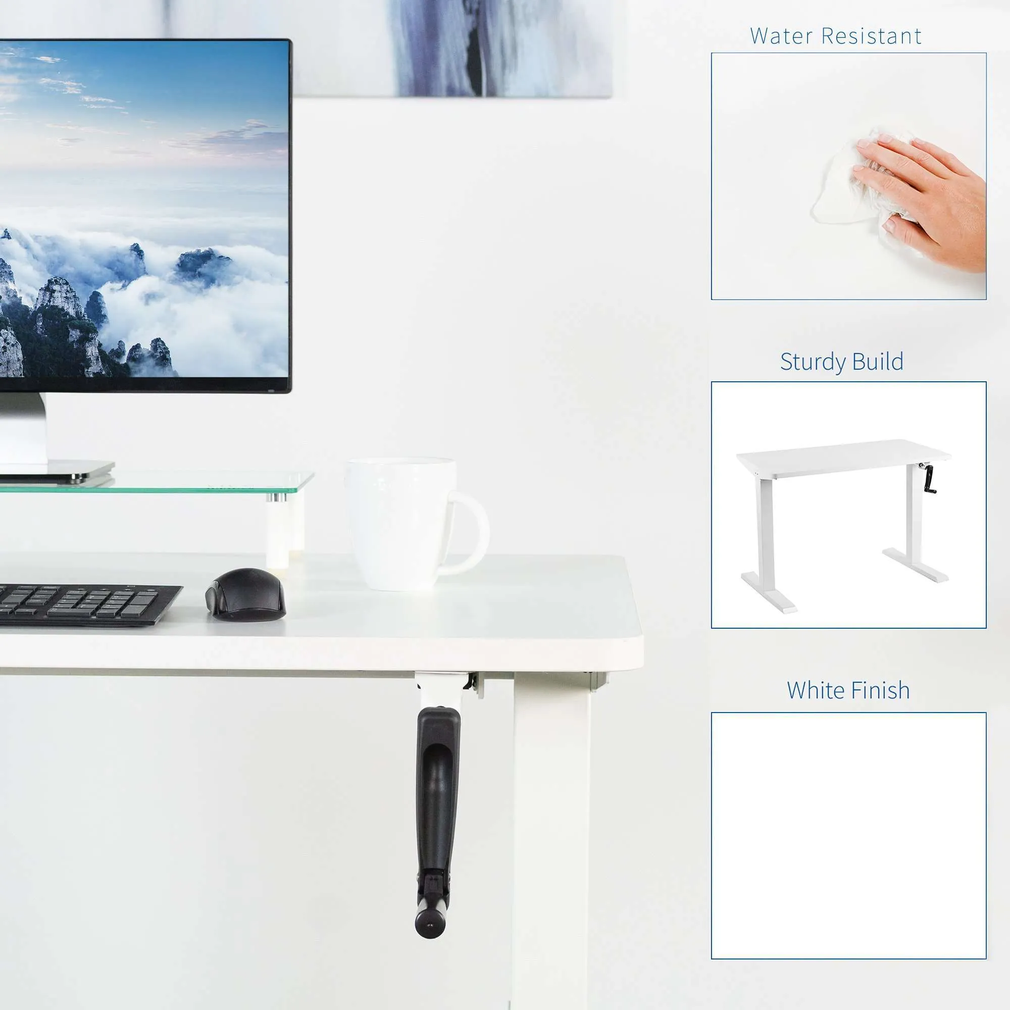 VIVO 43" x 24" Manual Height-Adjustable Desk w/ Crank, DESK-KIT-MW4W/MW4B/MW4C/MW4D/MW4E