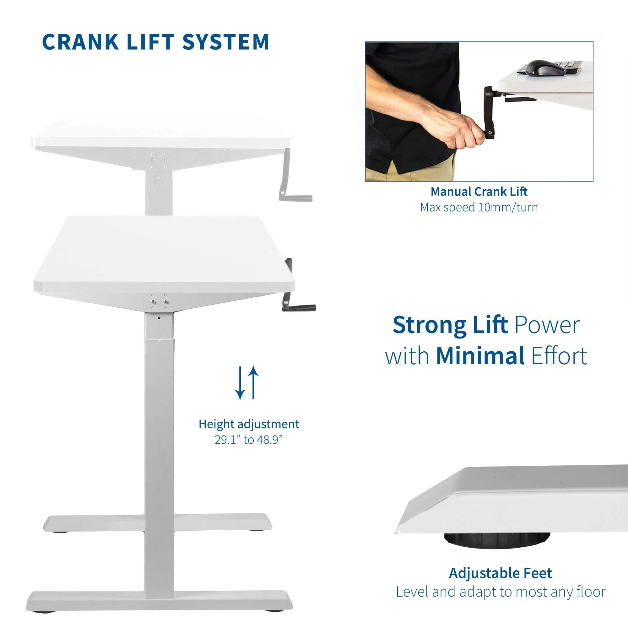 VIVO 43" x 24" Manual Height-Adjustable Desk w/ Crank, DESK-KIT-MW4W/MW4B/MW4C/MW4D/MW4E