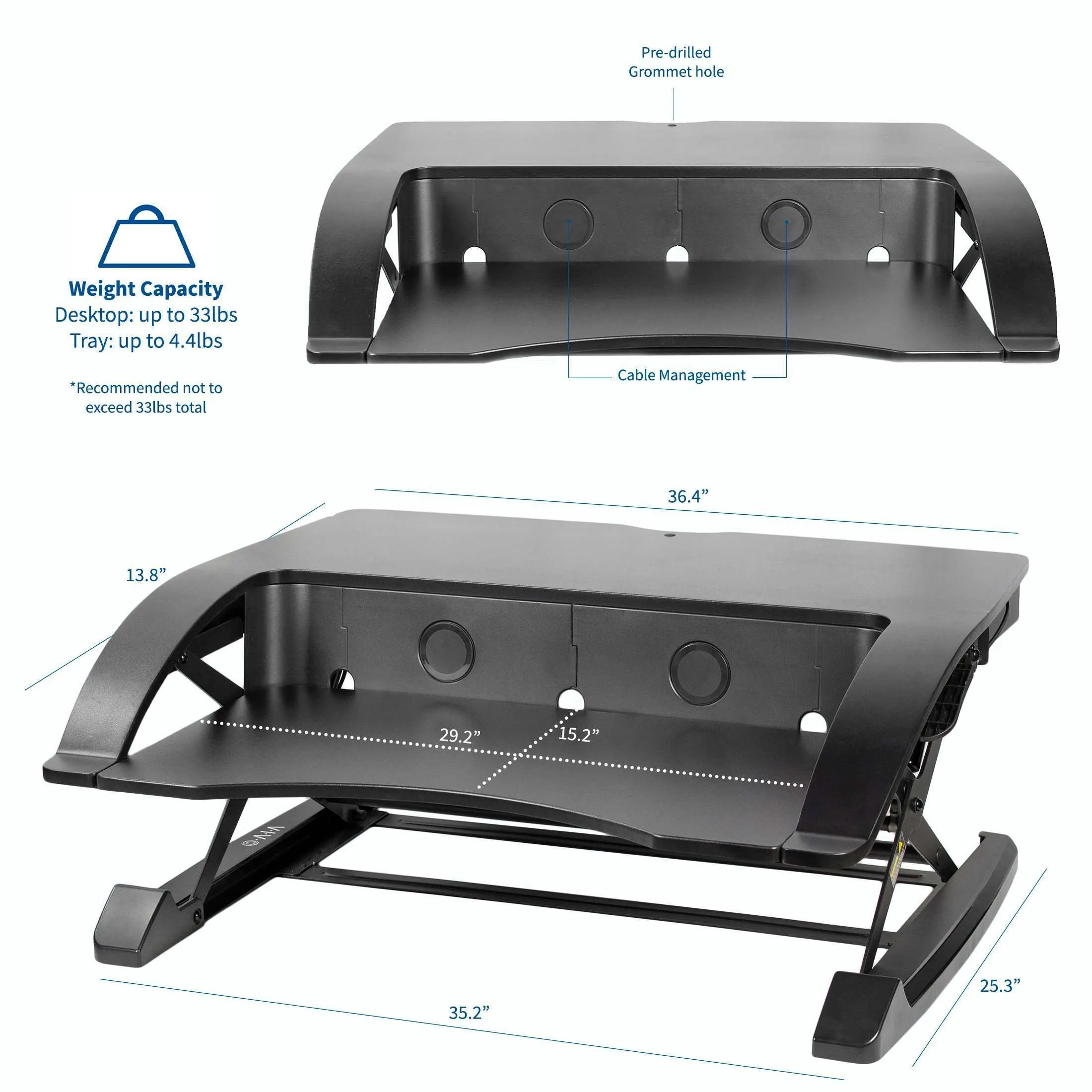 VIVO Black 36" Elegant Height-Adjustable Desk Converter Sit-Stand Monitor Riser, DESK-V000R