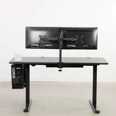 VIVO Espresso Table Top, Black Frame 60" x 24" Electric Height-Adjustable Standing Desk, DESK-KIT-1B6E