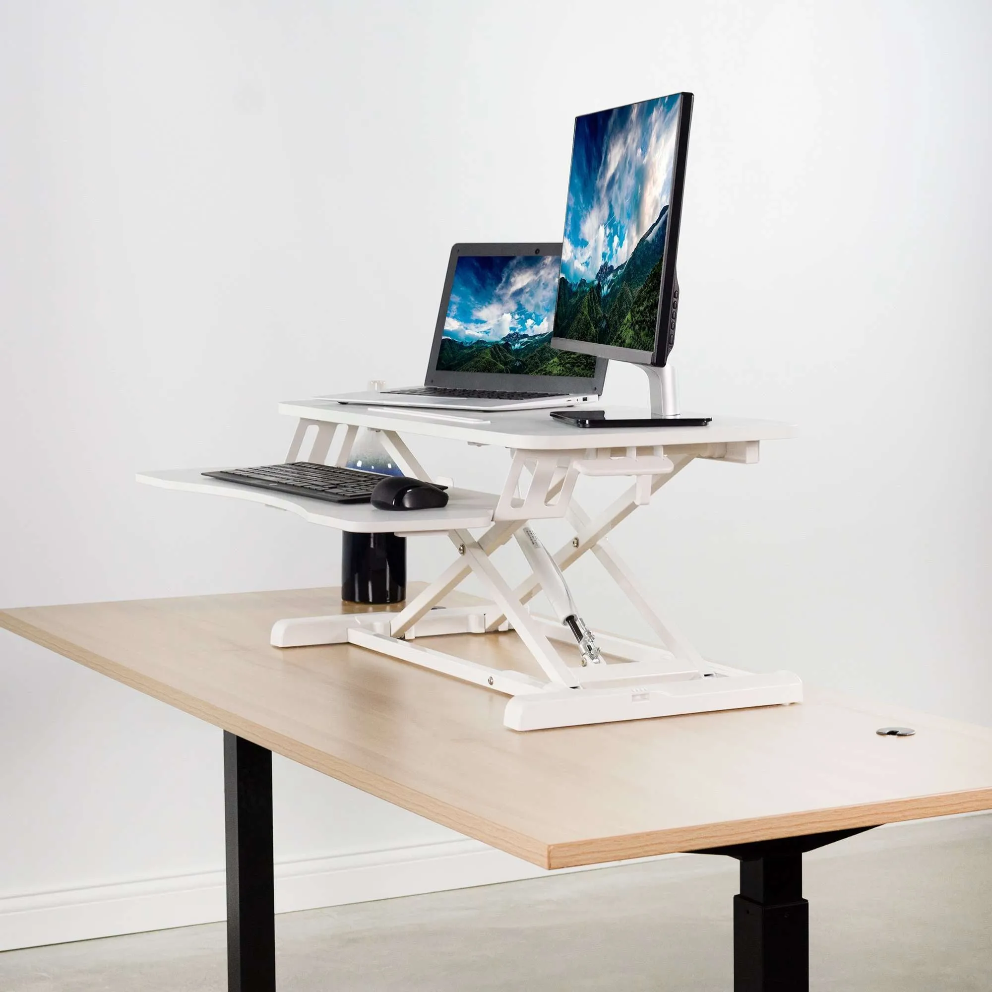 VIVO White 32" Height Adjustable Standing Desk Monitor Riser, DESK-V000KW