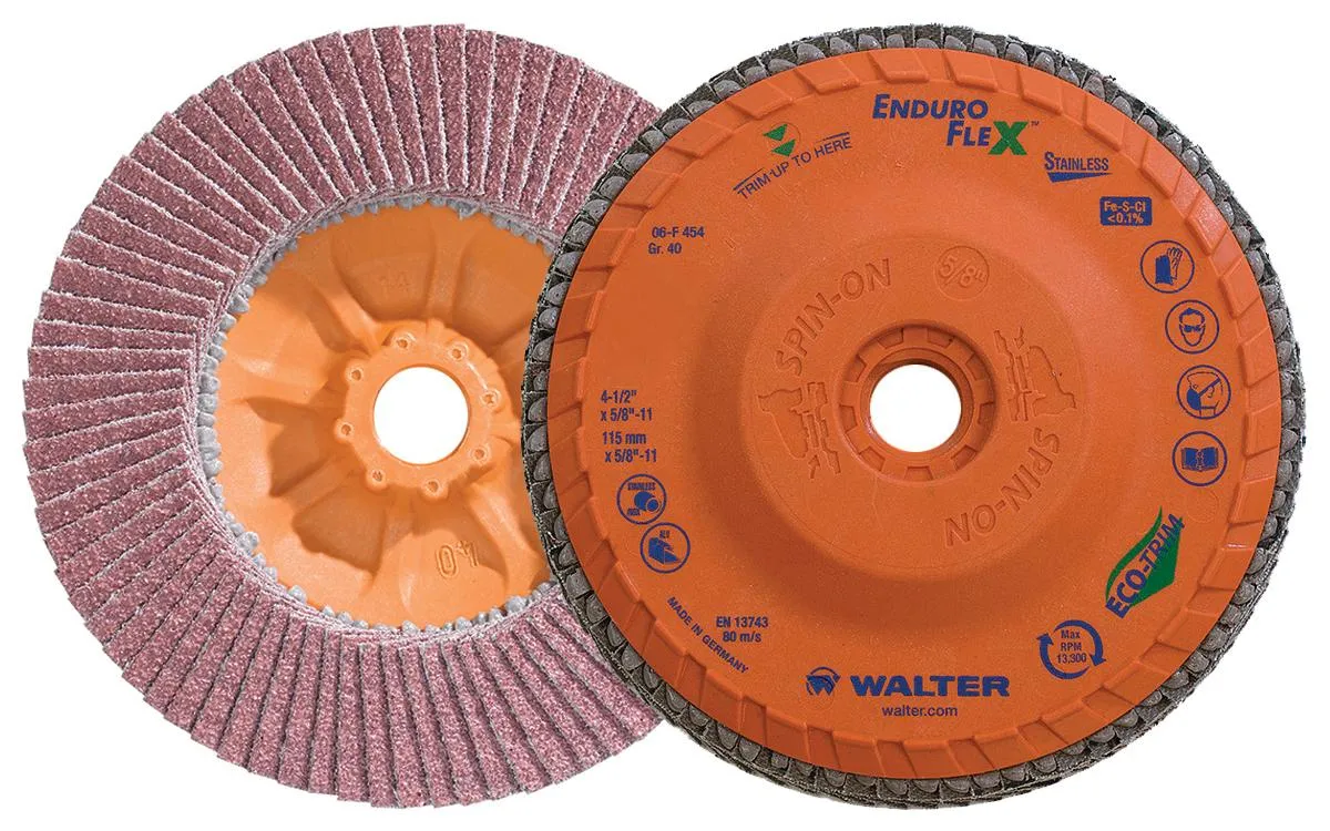 Walter 06F454 4.5" 40 Grit Spin-On Enduro-Flex Stainless Flap Disc