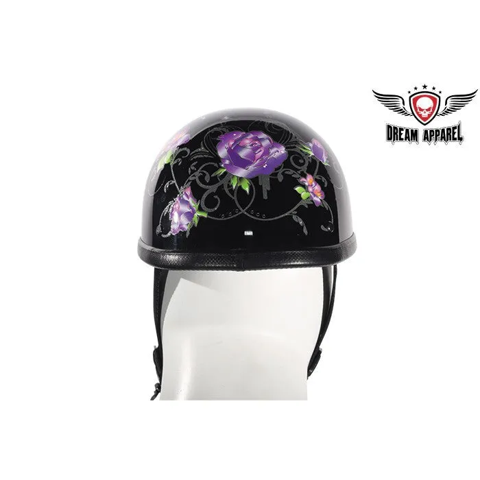 Womens Classic Eagle Style Novelty Helmet With Purple Rose Tribal Design H401-D1