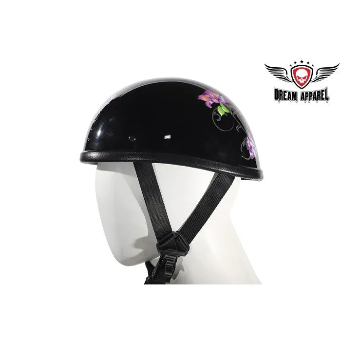 Womens Classic Eagle Style Novelty Helmet With Purple Rose Tribal Design H401-D1