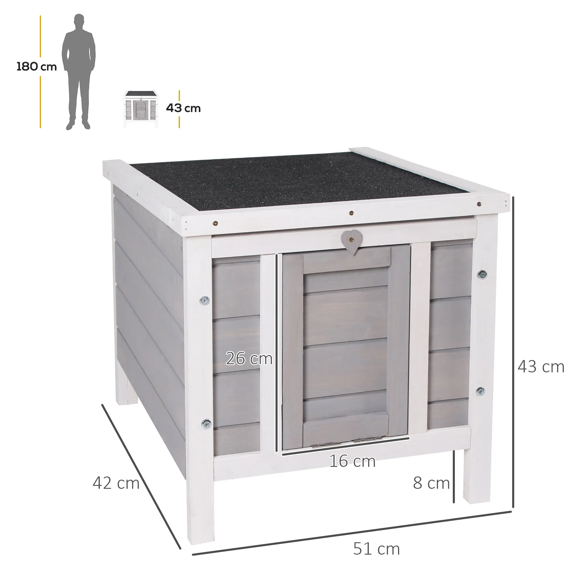 Wooden Rabbit Hutch Outdoor, Guinea Pig Hutch, Rabbit Hideaway, Cat House, Bunny Cage Small Animal House 51 x 42 x 43 cm, Grey