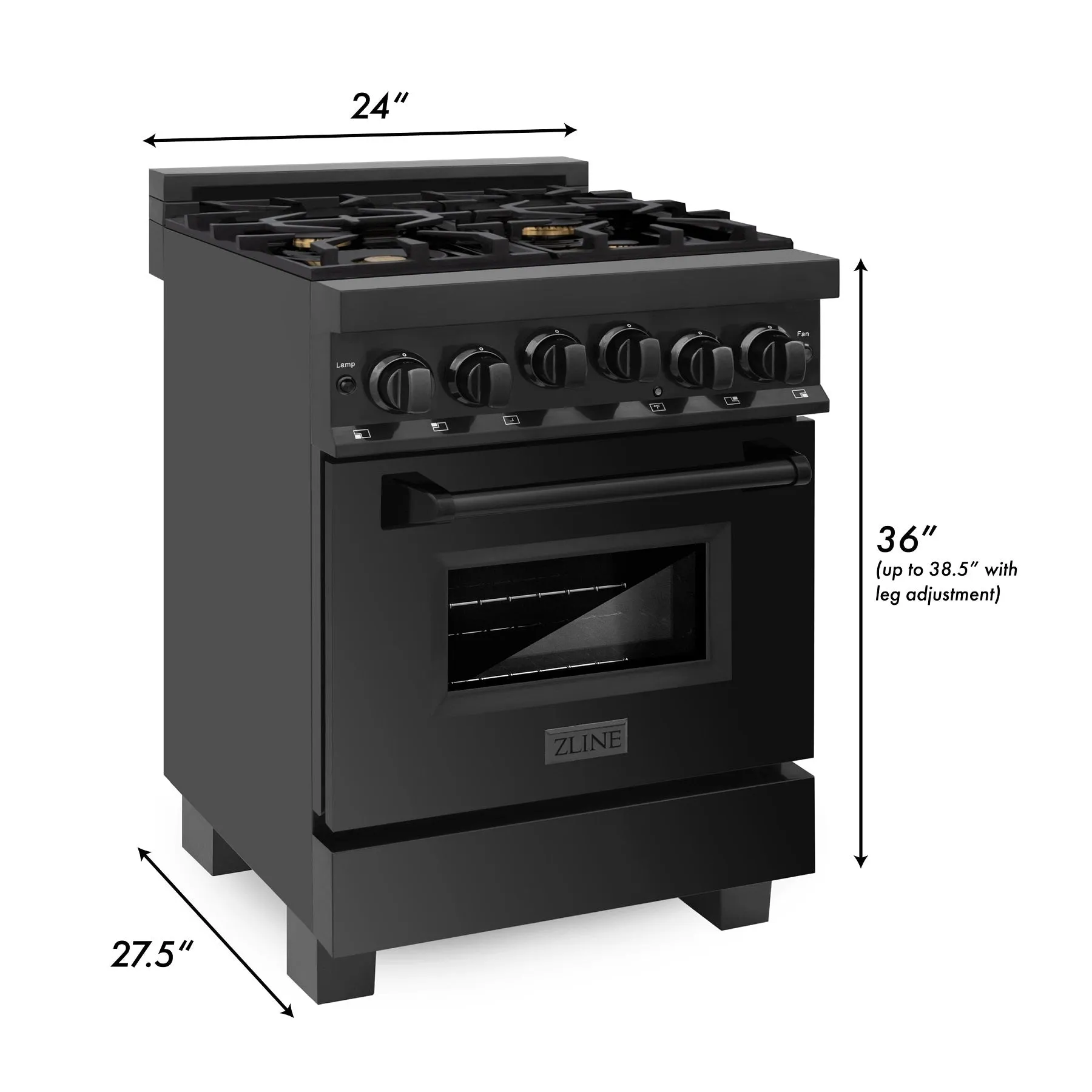 ZLINE 24" 2.8 cu. ft. Range with Gas Stove and Gas Oven in Black Stainless Steel (RGB-24)